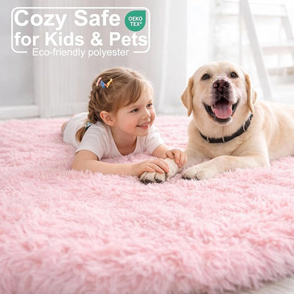 Amdrebio Pink Shaggy Round Circle Area Rug 5Ft - Image 3