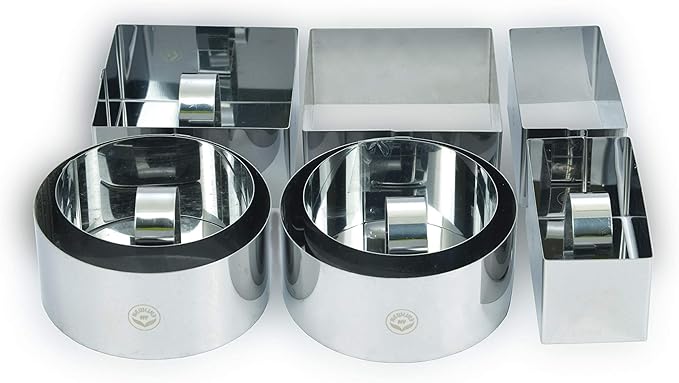 NewlineNY Stainless Steel Dessert Rings (12 Pcs) Round Square Rectangular Appetizers Molded Salads, Cakes Mousse Molding Layering Cake Cutter