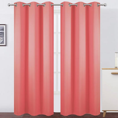 Blackout Curtains 38 x 84 inch/Coral Curtains Set of 2 Panels/Thermal Insulated by Lemomo