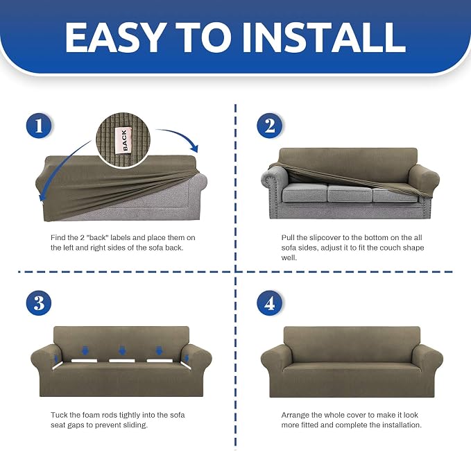 Stretch Oversized Couch Covers for Sofa Slipcover, Khaki | 1-Piece Washable - Image 5