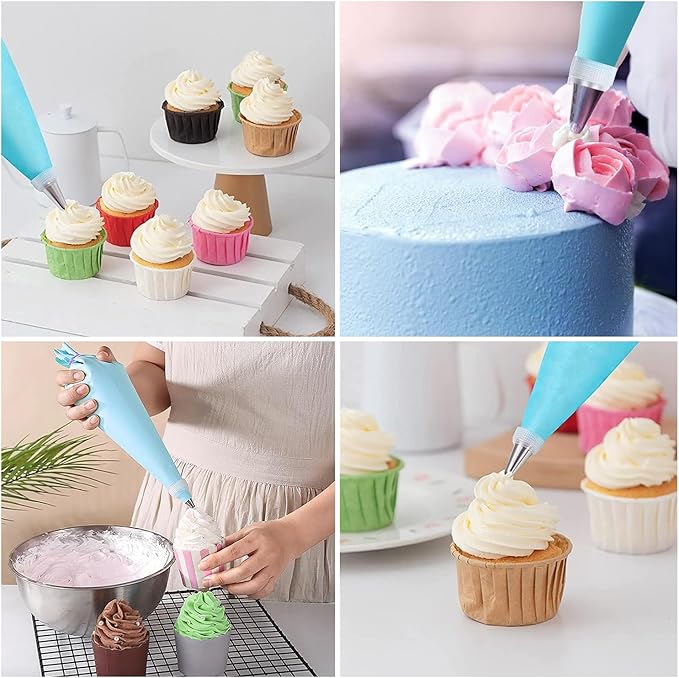 40PCS Piping Bags and Tips Set 12 Inch Pastry Bags Cakes Decorating Kit Supplies, 10 Icing Bags Disposable with 1 Reusable Piping Bags, 24 Frosting Tips, 2 Couplers, 1 Storage Box