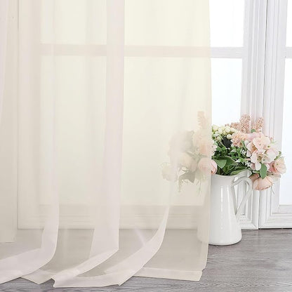 Cream Sheer Curtains 68 Inch Length 2 Pcs, Light Filtering Bedroom Curtains - Image 9