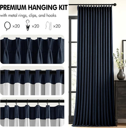 MIULEE Navy Blue Pinch Pleated 100% Blackout Linen Curtains 40x84 Inches | Room - Image 8