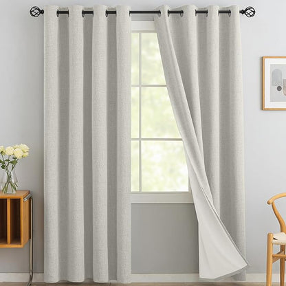 Yakamok Cream Linen Textured Curtains 90 Inches Long by Yakamok