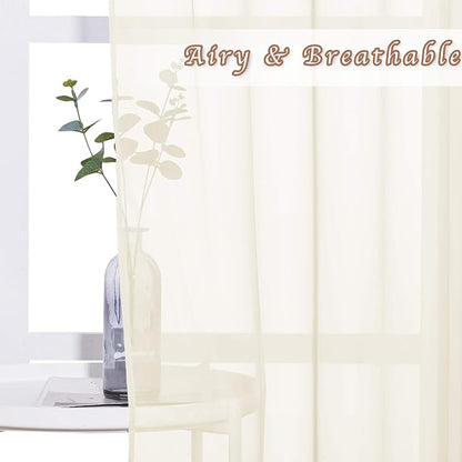 NICETOWN Sheer Curtain Panels 96 inch Cream Beige - Image 3