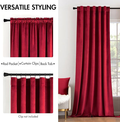 MIULEE Velvet Curtains 52x84 inches 2 Panels Red Blackout Curtains | Luxury - Image 2