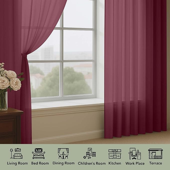 Sheer Curtains 2 Panels Set for Bedroom Living Room, Soft Solid Rod Pocket - Image 4