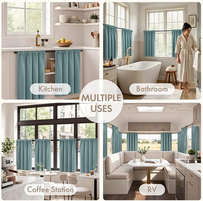 MIULEE Set of 4 Dusty Blue 45 Inch Short Blackout Kitchen Window Curtains | - Image 5