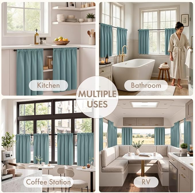 MIULEE 4-Panel 36 Inch Blackout Kitchen Tier Curtains Over Sink Dusty Blue | - Image 5