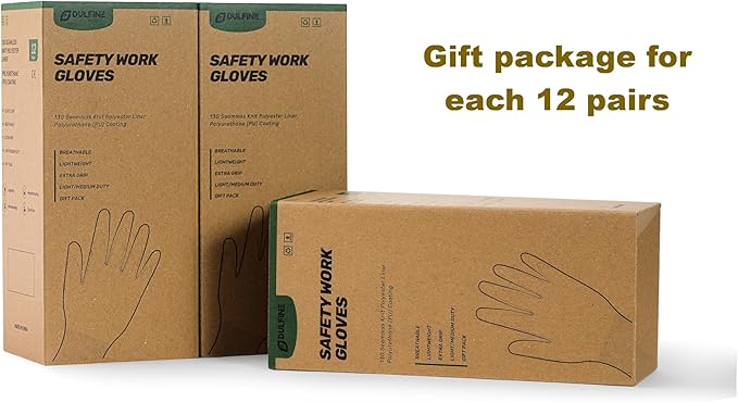 DULFINE Work Gloves for Men PU Coated 12 Pairs Bulk Pack,Pink Seamless Knit Glove with thin Polyurethane,Two Finger Touchscreen, for Men and Women, Ideal for Light Duty Work. (Small)