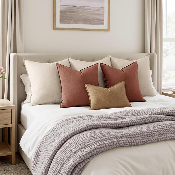 MIULEE Decorative Linen Pillow Covers 18x18 Inch Rust Red | Boho Farmhouse​ - Image 5
