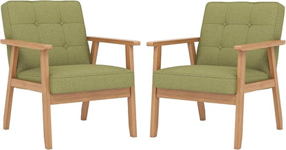 Modern Accent Chair with Arm Rest Set of 2, Upholstered Linen Fabric Leisure by Unknown