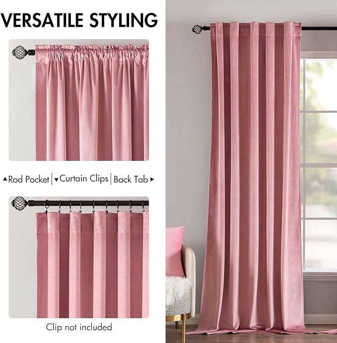 MIULEE Velvet Curtains 52x84 inches 2 Panels Blush Pink Blackout Curtains | - Image 2