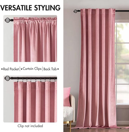 MIULEE Velvet Curtains 52x90 inches 2 Panels Blush Pink Blackout Curtains | - Image 2