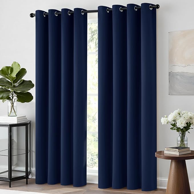 Yakamok Room Darkening Curtains 52x96 inch Length Navy Blue-Living Room | 2 - Image 2