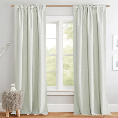 NICETOWN 100% Blackout Light Green Linen Curtains 90" Length - Image 2