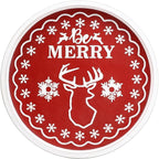 Christmas Reindeer Wood Decorative Ottoman Tray for Coffee Table Kitchen Counter, Living Room, Round Handcrafted Red Wooden Serving Tray for Table Centerpiece