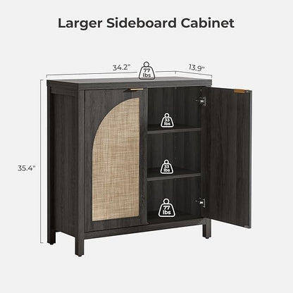 SICOTAS 102"W Rattan Sideboard Buffet Cabinet Set of 3, Modern Credenza Storage - Image 2