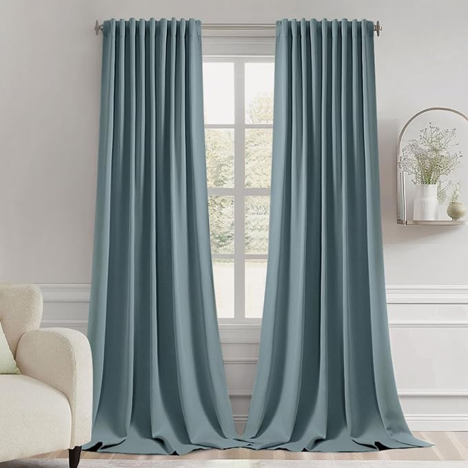 MIULEE Greyish Blue Back Tab Blackout Curtains 52x120 Inch Long 2 Panel Set | by MIULEE