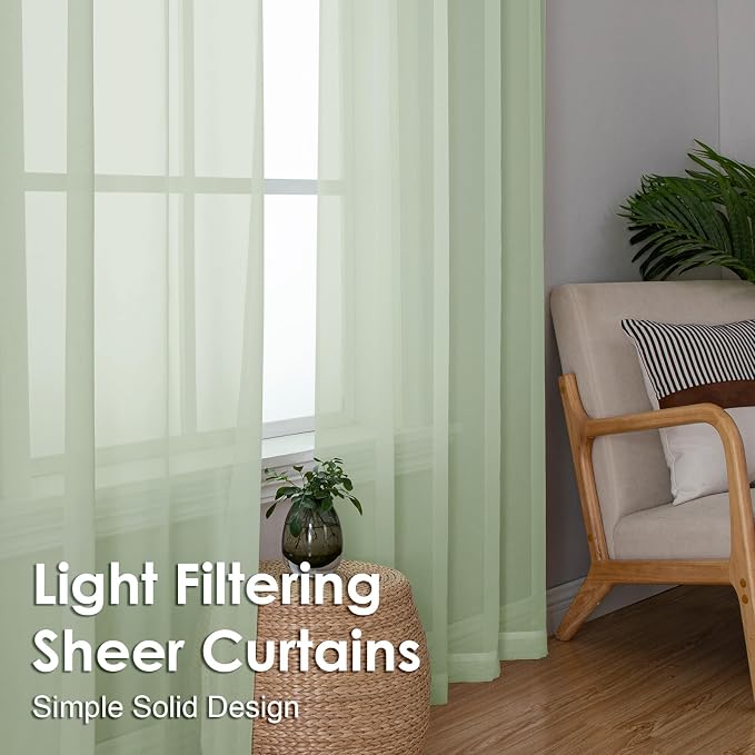 Light Green Sheer Curtains 54 Inches Long 2 Panels - Image 6