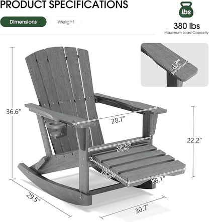 Adirondack Rocking Chair with Retractable Ottoman, Outdoor Folding Adirondack - Image 3