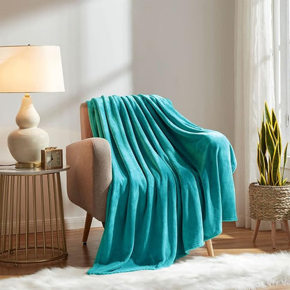 KMUSET Fleece Blanket Twin Size Teal Lightweight Super Soft Cozy Luxury Bed - Image 2