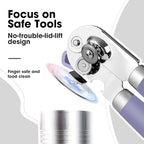 Beneno Can Opener Manual with Magnet, Hand Held Heavy Duty Can Opener with Durable Sharp Blade Smooth Edge, Big Effort-Saving Knob, Soft Grip Rubber Handle, Multifunctional Bottle Opener, Purple
