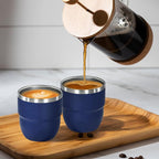 4oz Stackable Cup, Vacuum Insulated Espresso Cup Set of 6, Espresso Shot Cup for Coffee, Double Wall Stainless Steel Mini Tumbler Shot Glasses with Straw and Lid (A-navy6P, 4oz)