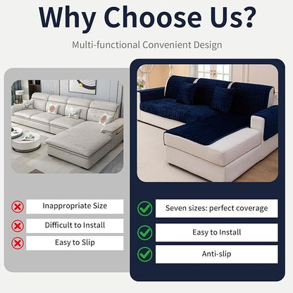 Velvet Couch Cover, Plush Sectional Sofa Cover Washable, Anti Slip Sofa - Image 3