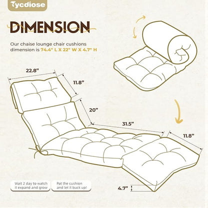 Outdoor Chaise Lounge Chair Cushion 74.4 x 22 x 4.7 Inches Memory Foam Lounge - Image 3