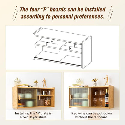 HollyHOME Small Bamboo Wall Mounted Kitchen Pantry Sideboard - Image 5