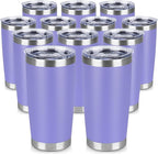20 oz Tumbler Stainless Steel Tumblers Bulk with Lid Double Wall Insulated Coffee Tumbler Cups for Hot & Cold Drinks Powder Coated Travel Coffee Tumbler Mug Metal (Lavender, 12 pack)
