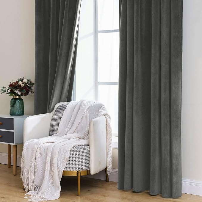 MIULEE Velvet Curtains 52x96 inches 2 Panels Gray Blackout Curtains | Luxury - Image 7