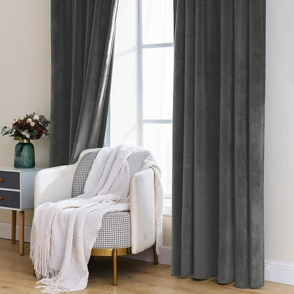 MIULEE Velvet Curtains 52x90 inches 2 Panels Gray Blackout Curtains | Luxury - Image 7