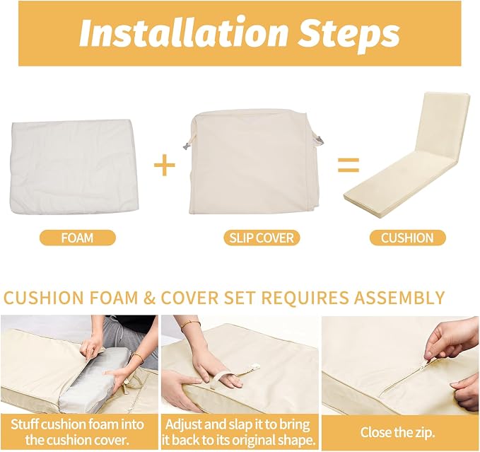 Outdoor Chaise Lounge Cushions for Patio, Waterproof Replacement Seat Cushions - Image 6