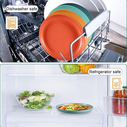 12 Pcs Unbreakable Deep Dessert Plates Set, 8 inch Reusable Plastic Wheat Straw Plates, Microwave and Dishwasher Safe Plate for Kitchen, Lightweight Plate for Dessert, BPA Free, Dark Blue