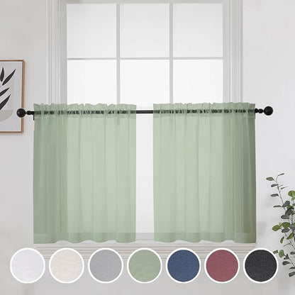 Short Sheer Curtains 30 Inches 2 Panels Set, Kitchen Tiers Light Filtering Rod - Image 2