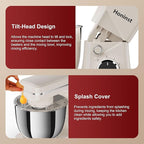 10-Speed Stand Mixer with 8-in-1 Splash Guard, Tilt-Head, 6QT Stainless Steel Bowl + Dishwasher-Safe Dough Hook/Whisk/Beater/Spatula for Baking Bread, Cakes, Cookies, Beige