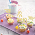 Gyufise 24Pcs Happy 30th Birthday Cupcake Toppers Glitter Thirty 30 Fabulous Vintage 1995 Cupcake Picks for 30th Birthday Wedding Anniversary Party Cake Decorations Supplies Gold