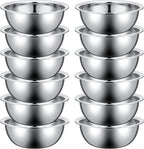 Pinkunn Set of 12 Stainless Steel Mixing Bowls, Nesting Metal Prep Salad Bowl Bulk Kitchen Large Reusable Baking Food Container for Hotel Restaurant Home Cooking, Silver(11 x 3.54 Inch)