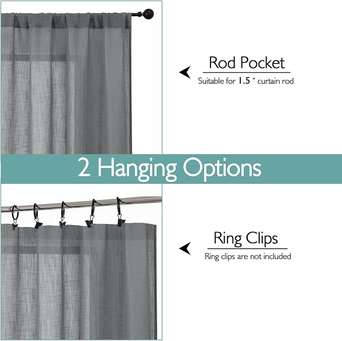 Chyhomenyc Extra Long Charcoal Grey Semi Sheer Curtains 120 Inches Long 2 Panels - Image 4