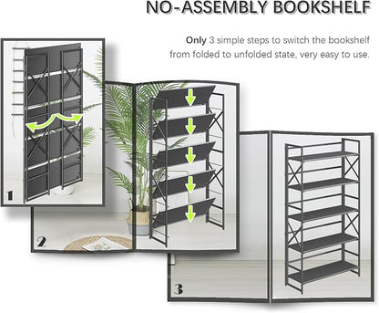 4NM Extra Wide 5 Tiers No Assembly Book Shelves, 51.2" H Folding Bookshelf - Image 6