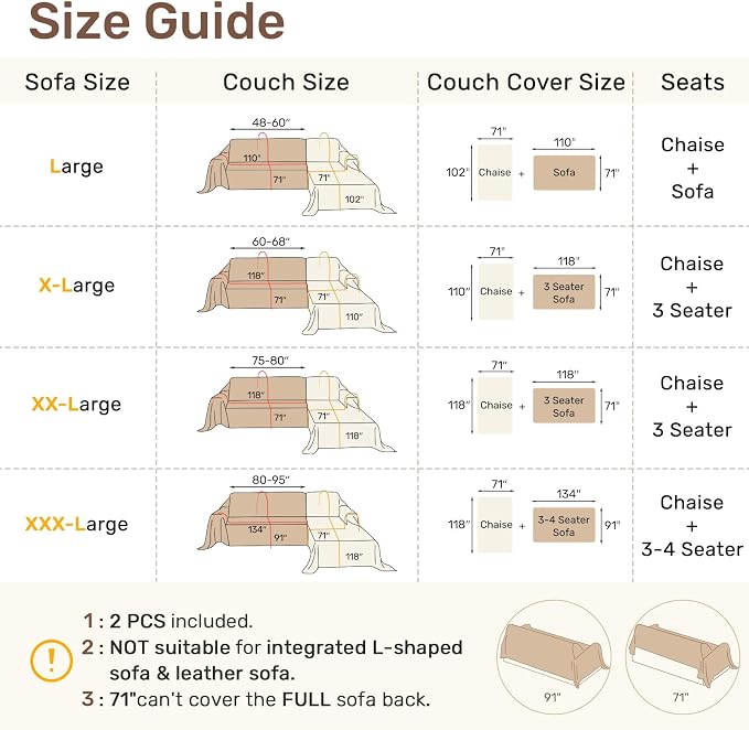 2 Pieces Sectional Couch Covers L Shaped Cover XXL Navy Blue | Thick Washable - Image 2