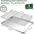 Small Baking Sheet with Cooling Rack Set [2 Baking Pans + 2 Wire Racks], CEKEE Stainless Steel Cookie Sheets for Baking, Heavy Duty & Dishwasher Safe Baking Sheets for Oven, Size 9 x 7 x 1 Inch