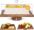 Acacia Wood Cake Stand with Lid - 15" Rectangular 2-in-1 Serving Board & Dessert Display, Shatterproof Acrylic Cake Dome Cover(5.1" high), Charcuterie Platter for Cheese, Fruit, Appetizers (15 inch)
