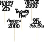 Gyufise 30Pcs Vintage 2000 Cupcake Toppers Glitter 25th Birthday Cake Decorations - Black