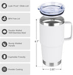 HASLE OUTFITTERS 20oz Tumbler with Handle, Stainless Steel Tumbler with Lid Metal Insulated Travel Coffee Mug Double Wall Vacuum Spill Proof Reusable Coffee Cup, White 1 Pack