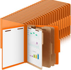 60 Pcs Classification Folders Letter Size, Back to School Supply for Teacher, Student, 3 Dividers Pressboard File Folder Bulk with 2 Fasteners, 3.5 Inch Expanding File Organizer (Orange)