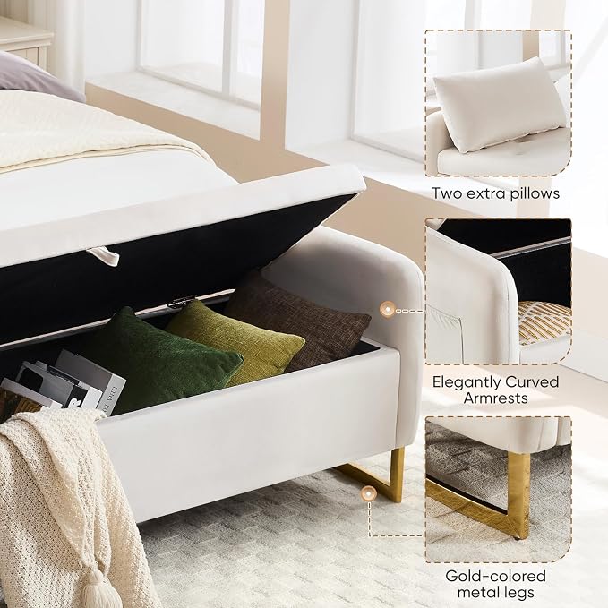 65" End of Bed Storage Bench, Velvet Storage Bench - Image 4