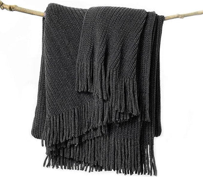 lifein Throw Blanket for Couch, Soft Boho Decor Bed Throw, Cozy Grey Knitted by lifein
